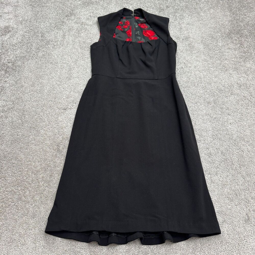 White House Black Market Dress Womens 00 Black Red Rose Floral Inset Sleeveless